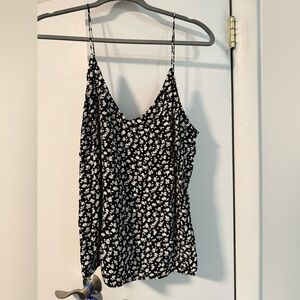SOMETHING NAVY Floral Black and White Women's Top